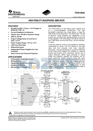 TPA6120A2 datasheet - HIGH FIDELITY HEADPHONE AMPLIFIER