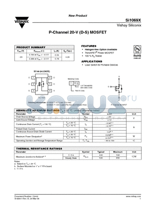 SI1069X datasheet - P-Channel 20-V (D-S) MOSFET