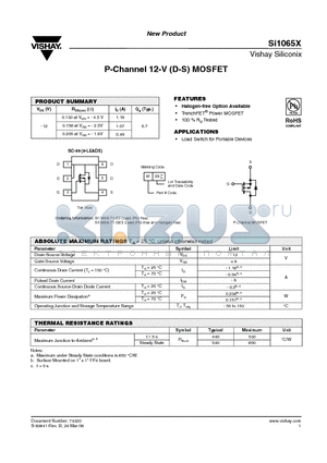 SI1065X-T1-E3 datasheet - P-Channel 12-V (D-S) MOSFET