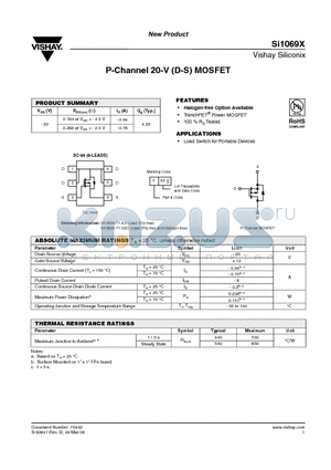 SI1069X-T1-E3 datasheet - P-Channel 20-V (D-S) MOSFET