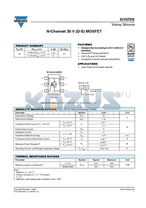 SI1070X datasheet - N-Channel 30 V (D-S) MOSFET