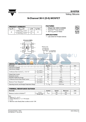 SI1070X-T1-E3 datasheet - N-Channel 30-V (D-S) MOSFET