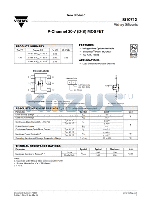 SI1071X-T1-GE3 datasheet - P-Channel 30-V (D-S) MOSFET