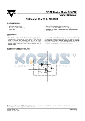 SI1072X datasheet - N-Channel 30-V (D-S) MOSFET