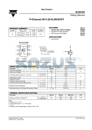 SI1073X datasheet - P-Channel 30-V (D-S) MOSFET