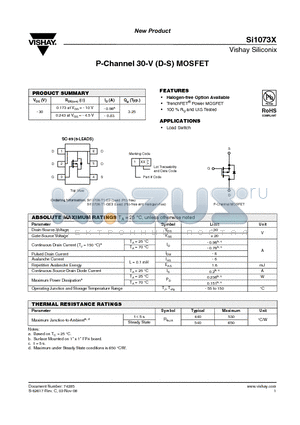 SI1073X-T1-E3 datasheet - P-Channel 30-V (D-S) MOSFET