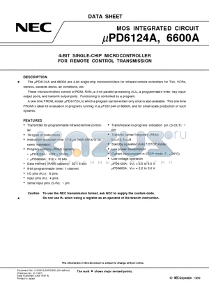 UPD6600ACS datasheet - 4-BIT SINGLE-CHIP MICROCONTROLLER FOR REMOTE CONTROL TRANSMISSION