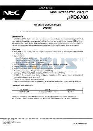 UPD6700 datasheet - FIP STATIC DISPLAY DRIVER CMOS LSI