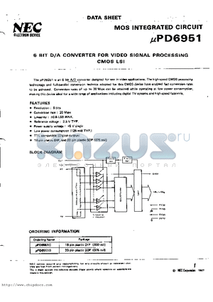 UPD6951C datasheet - 6 BIT D/A CONVERTER FOR VIDEO SIGNAL PROCESSING CMOS LSI