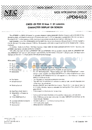 UPD6453CY datasheet - MOS INTEGRATED CIRCUIT CMOS LSI FOR 12 lines X 24 columns CHARACTER DISPLAY ON SCREEN