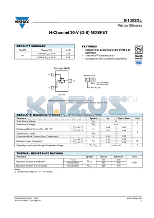 SI1302DL datasheet - N-Channel 30-V (D-S) MOSFET