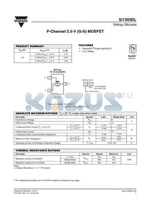 SI1303DL datasheet - P-Channel 2.5-V (G-S) MOSFET