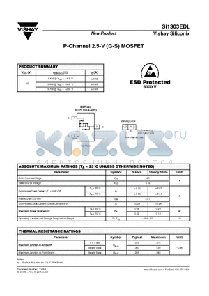 SI1303EDL datasheet - P-Channel 2.5-V (G-S) MOSFET