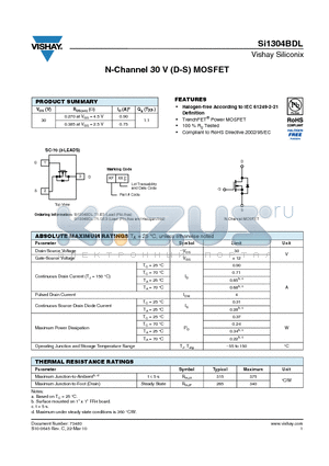 SI1304BDL datasheet - N-Channel 30 V (D-S) MOSFET