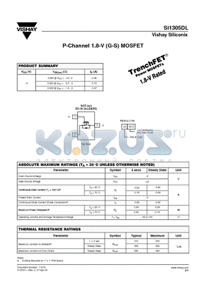 SI1305DL datasheet - P-Channel 1.8-V (G-S) MOSFET