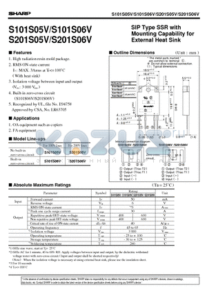 S201S06V datasheet - SIP Type SSR with Mounting Capability for External Heat Sink