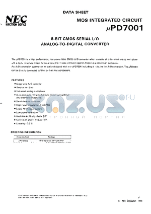 UPD7001 datasheet - 8-BIT CMOS SERIAL I/O ANALOG-TO-DIGITAL CONVERTER