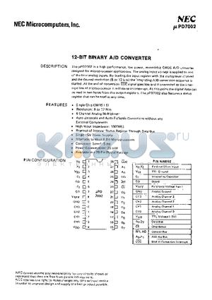 UPD7002 datasheet - 12-Bit Binary A/D Converter