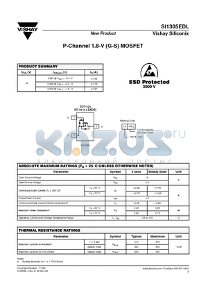 SI1305EDL datasheet - P-Channel 1.8-V (G-S) MOSFET