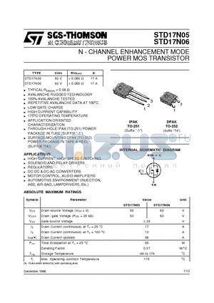 STD17N06 datasheet - N - CHANNEL ENHANCEMENT MODE POWER MOS TRANSISTOR