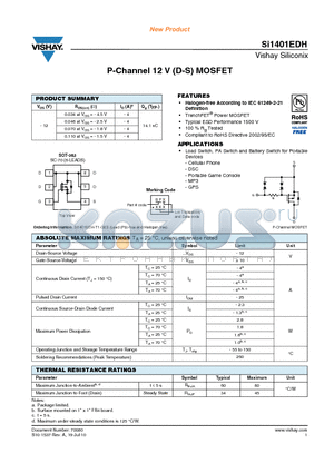 SI1401EDH datasheet - P-Channel 12 V (D-S) MOSFET