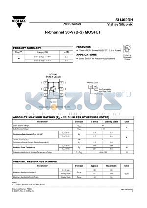 SI1402DH datasheet - N-Channel 30-V (D-S) MOSFET