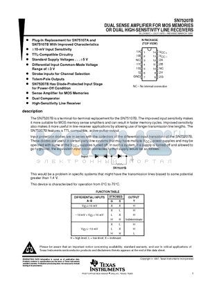 SN75207BDE4 datasheet - DUAL SENSE AMPLIFIER FOR MOS MEMORIES OR DUAL HIGH-SENSITIVITY LINE RECEIVERS