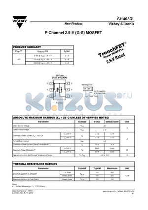 SI1403DL datasheet - P-Channel 2.5-V (G-S) MOSFET