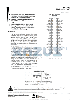 SN752232 datasheet - DUAL RS-232 PORT