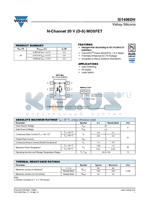 SI1406DH datasheet - N-Channel 20 V (D-S) MOSFET