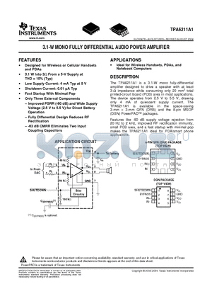 TPA6211A1DGNR datasheet - 3.1-W MONO FULLY DIFFERENTIAL AUDIO POWER AMPLIFIER