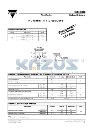 SI1407DL datasheet - P-Channel 1.8-V (G-S) MOSFET