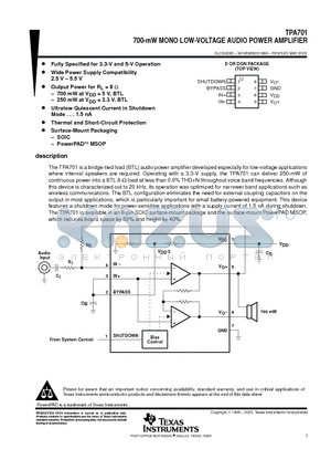 TPA701DG4 datasheet - 700-mW MONO LOW-VOLTAGE AUDIO POWER AMPLIFIER