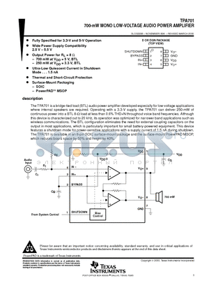 TPA701 datasheet - 700-mW MONO LOW-VOLTAGE AUDIO POWER AMPLIFIER