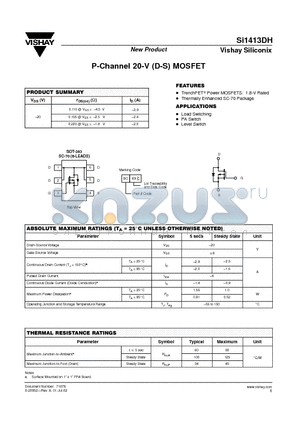 SI1413DH datasheet - P-Channel 20-V (D-S) MOSFET