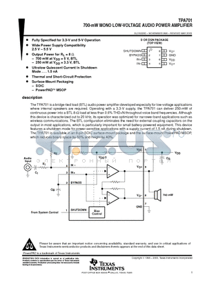 TPA701DGN datasheet - 700-mW MONO LOW-VOLTAGE AUDIO POWER AMPLIFIER