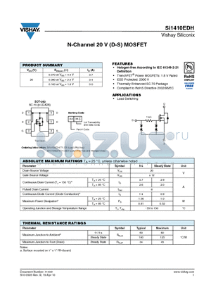 SI1410EDH datasheet - N-Channel 20 V (D-S) MOSFET