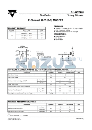 SI1417EDH datasheet - P-Channel 12-V (D-S) MOSFET