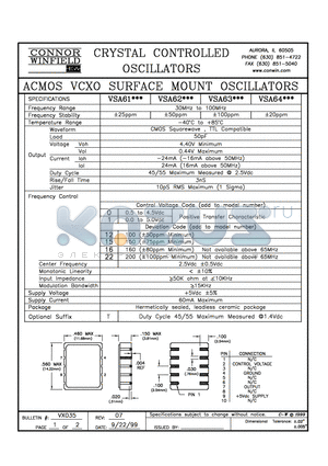 VSA61012-44.736M datasheet - ACMOS VCXO SURFACE MOUNT OSCILLATORS