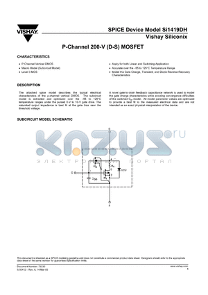 SI1419DH datasheet - P-Channel 200-V (D-S) MOSFET