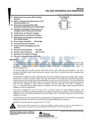 SN75276 datasheet - FAIL-SAFE DIFFERENTIAL BUS TRANSCEIVER