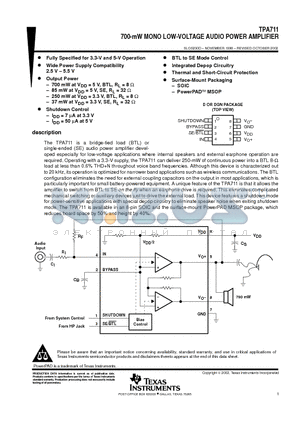 TPA711DR datasheet - 700-mW MONO LOW-VOLTAGE AUDIO POWER AMPLIFIER