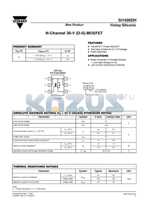 SI1426DH datasheet - N-Channel 30-V (D-S) MOSFET