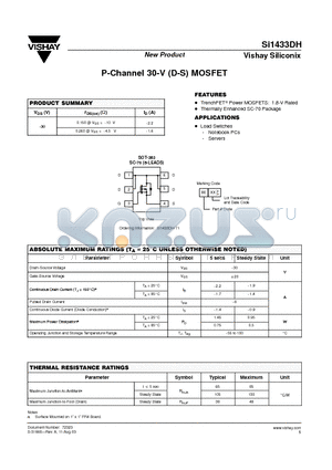 SI1433DH datasheet - P-Channel 30-V (D-S) MOSFET