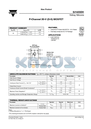 SI1433DH_08 datasheet - P-Channel 30-V (D-S) MOSFET