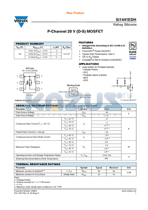 SI1441EDH datasheet - P-Channel 20 V (D-S) MOSFET