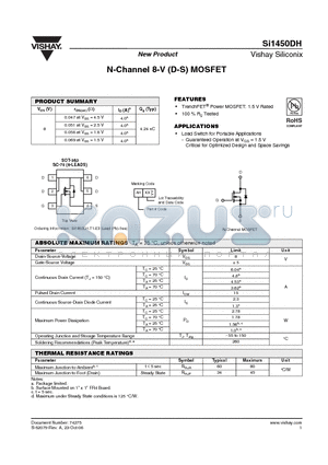 SI1450DH datasheet - N-Channel 8-V (D-S) MOSFET