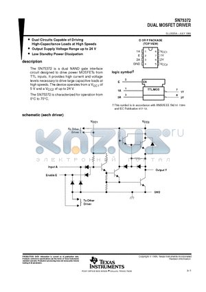 SN75372D datasheet - DUAL MOSFET DRIVER