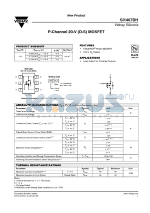 SI1467DH datasheet - P-Channel 20-V (D-S) MOSFET