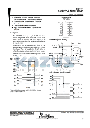 SN75374D datasheet - QUADRUPLE MOSFET DRIVER